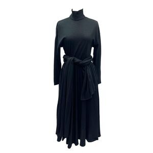 Vintage Ronnie Heller Black Knit Flaring Hourglass Midi Dress - Size 4